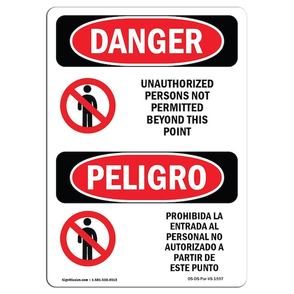 Safety Sign, OSHA, 5" Height, Unauthorized Persons Not Permitted Spanish, 10PK
